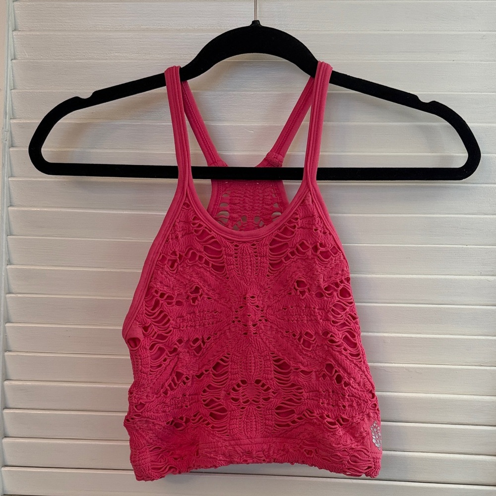 Free People FP Movement Happiness Runs Floral Crop Tank Electric Peony EUC M-L
